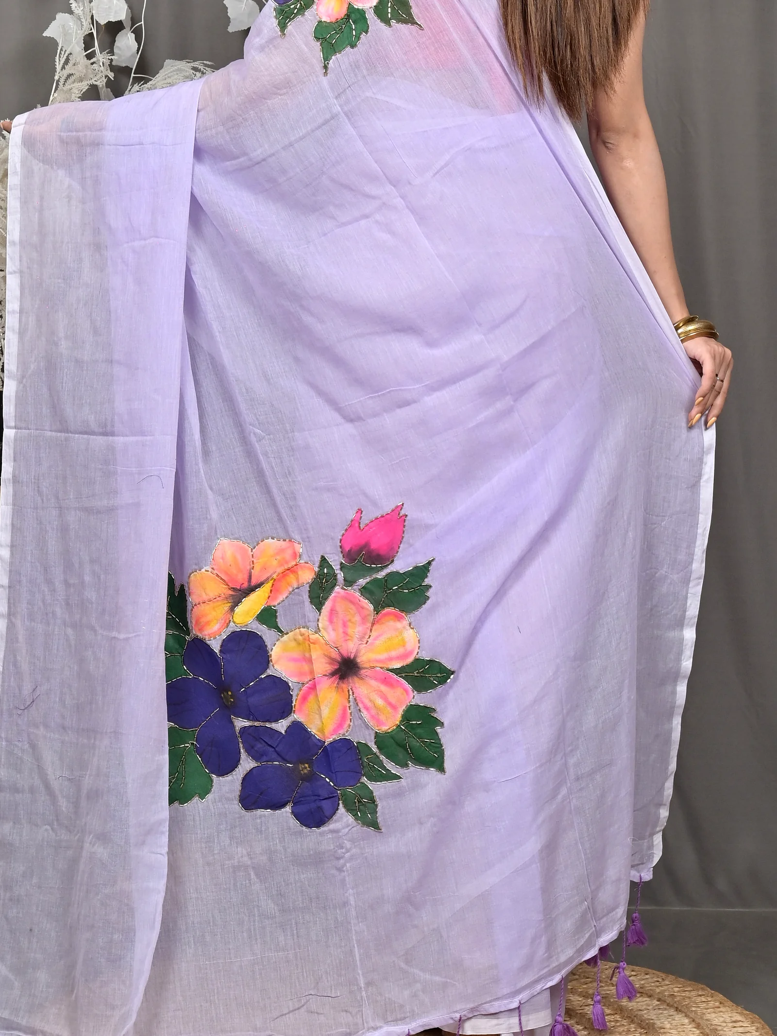 Purple Pure Cotton Norika Hand Painted Saree (2280)